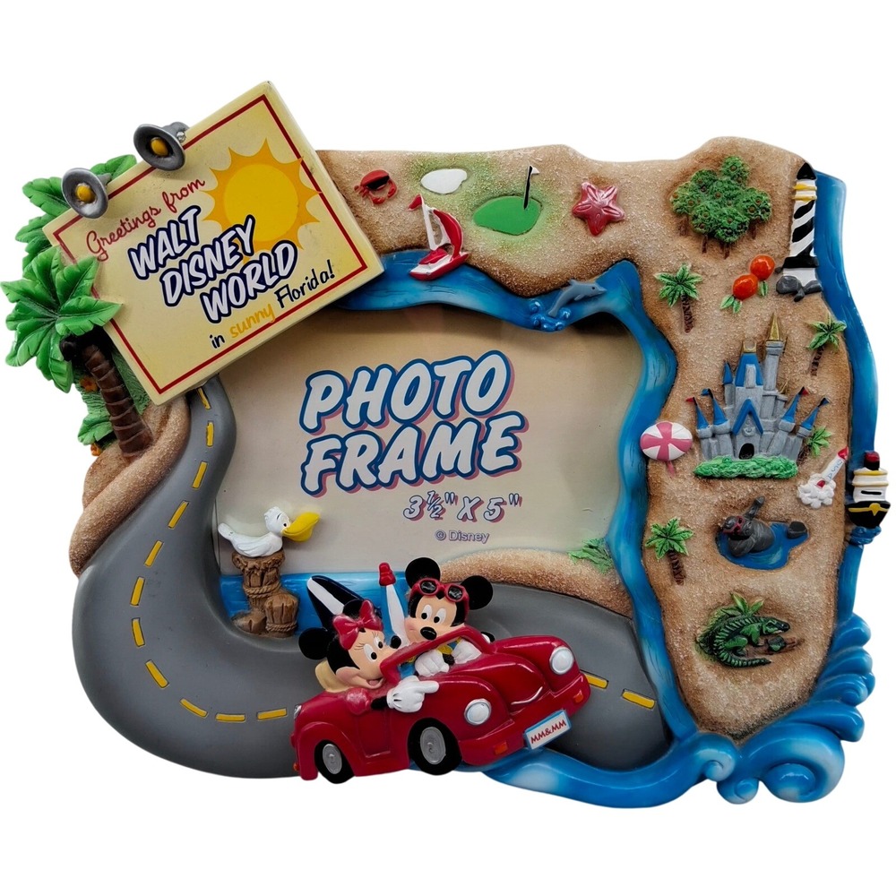 Greetings From Walt Disney World 3.5x5 Photo Frame Ceramic Mickey & Minnie Mouse